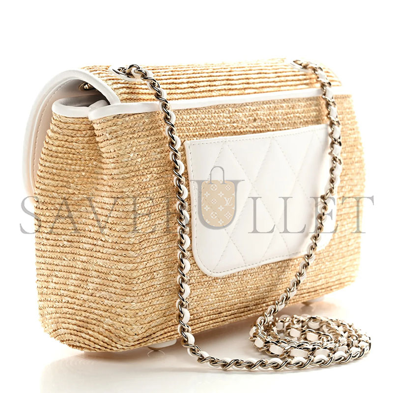 CHANEL MASTER RAFFIA LAMBSKIN SMALL FLAP BAG BEIGE WHITE AS6017 (23*16*8cm)